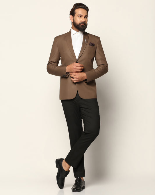 Chestnut Matt Finish TR Cotton Blazer – Sophisticated Style with Modern Comfort