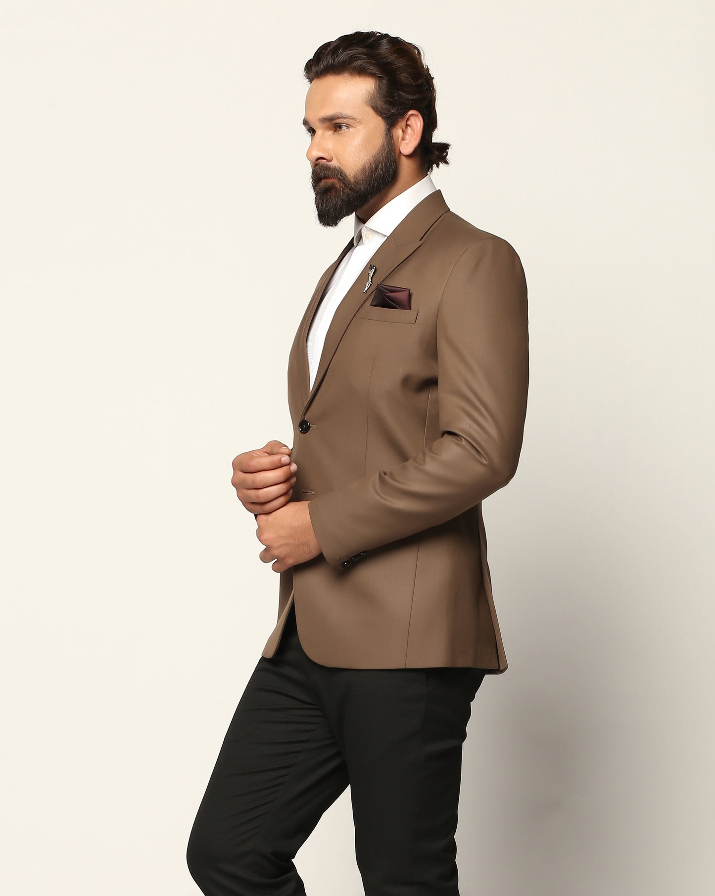 Chestnut Matt Finish TR Cotton Blazer – Sophisticated Style with Modern Comfort